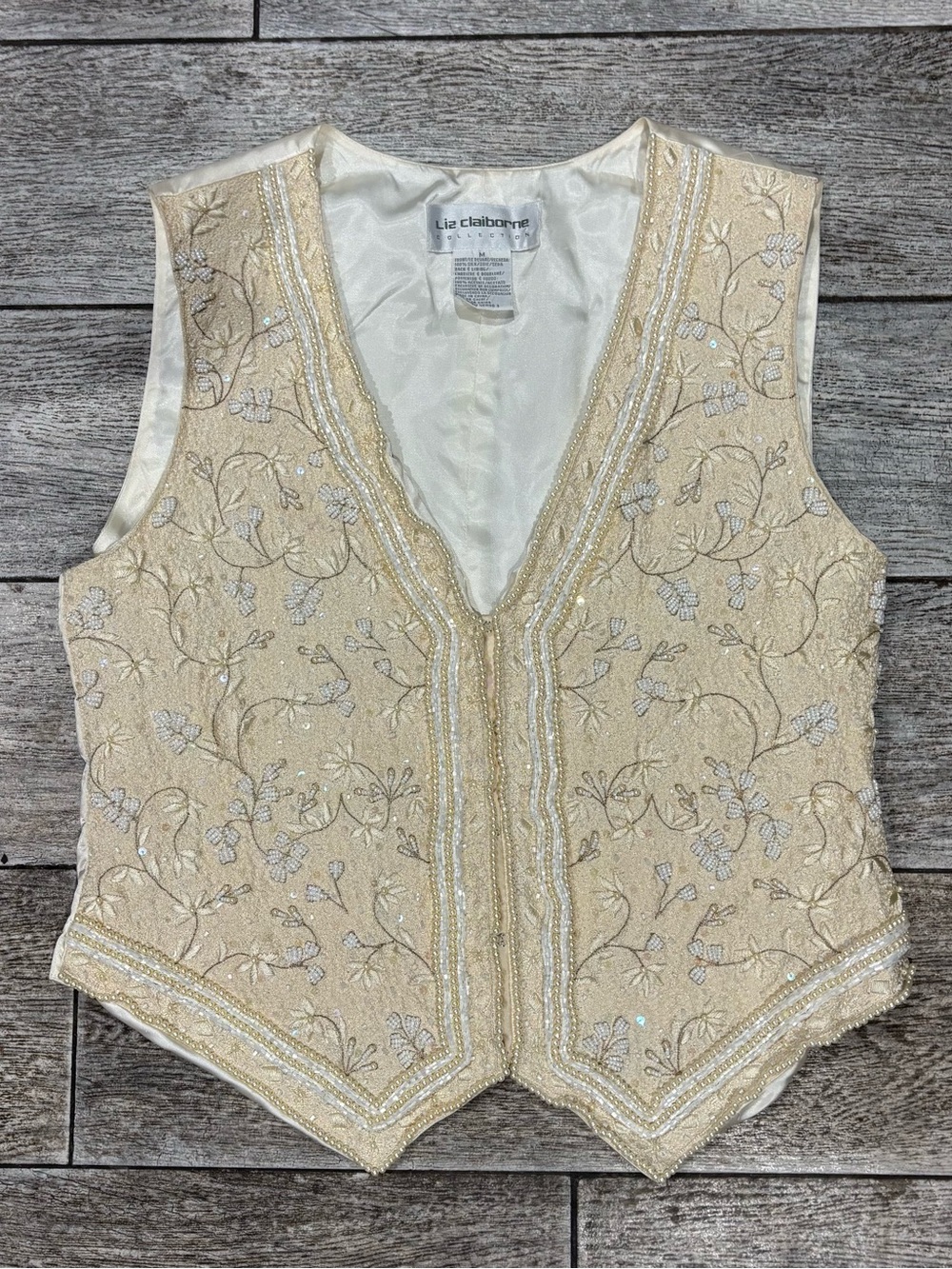 Vintage 90s Liz Claiborne Intricate Classy Silk Beaded Embroidered Tie-Back Vest